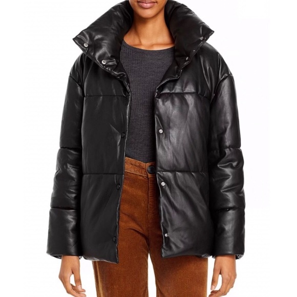 For The Republic Jackets & Blazers - New! Faux Leather Oversized Puffer Vegan Leather Black Jacket